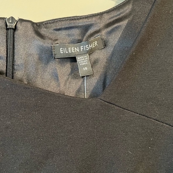 NWT Eileen Fisher Sz 14 Black Asymmetrical Knee Length Dress Sheath Viscose $248 - Picture 2 of 4